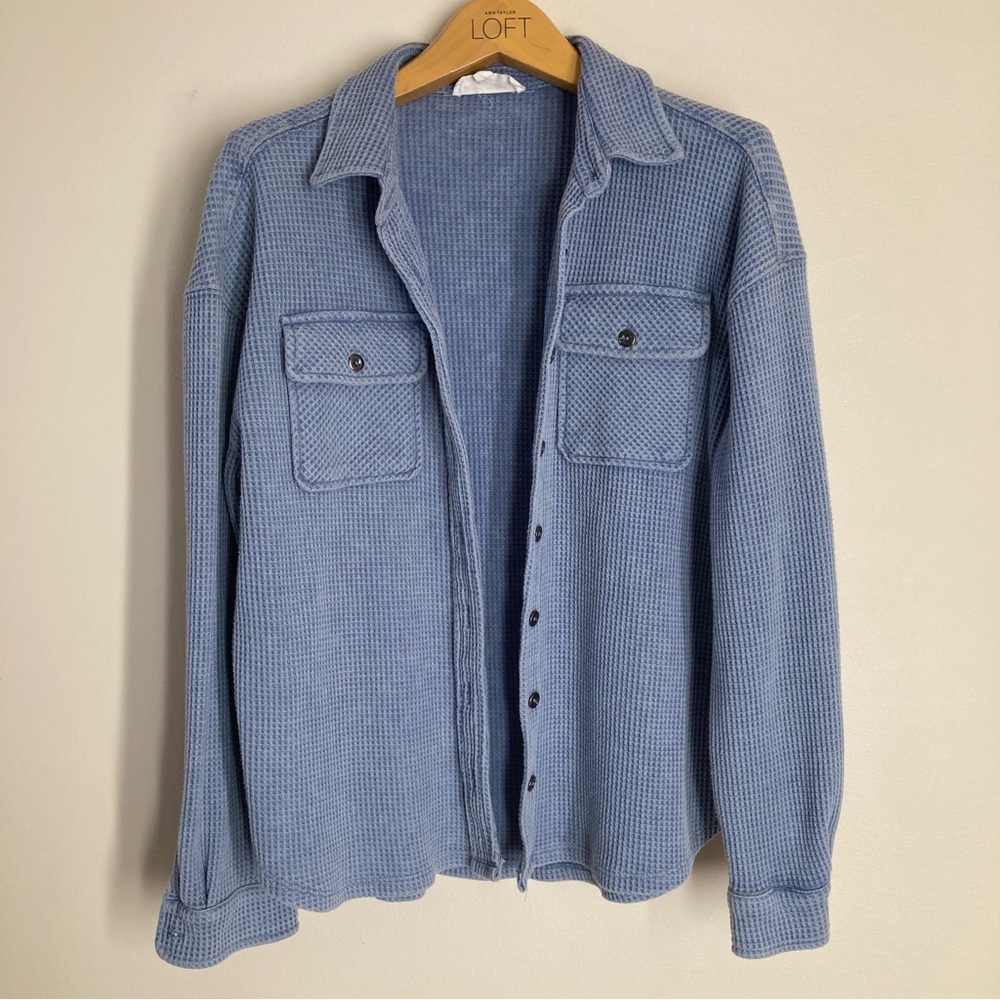 Pink Rose Women’s Light Blue Waffle Knit Shirt Jacket Size Small